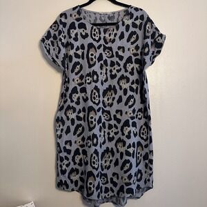 Viola Borghi Italian Leopard Tunic Top Gray 100% Linen Medium Made in Italy Med